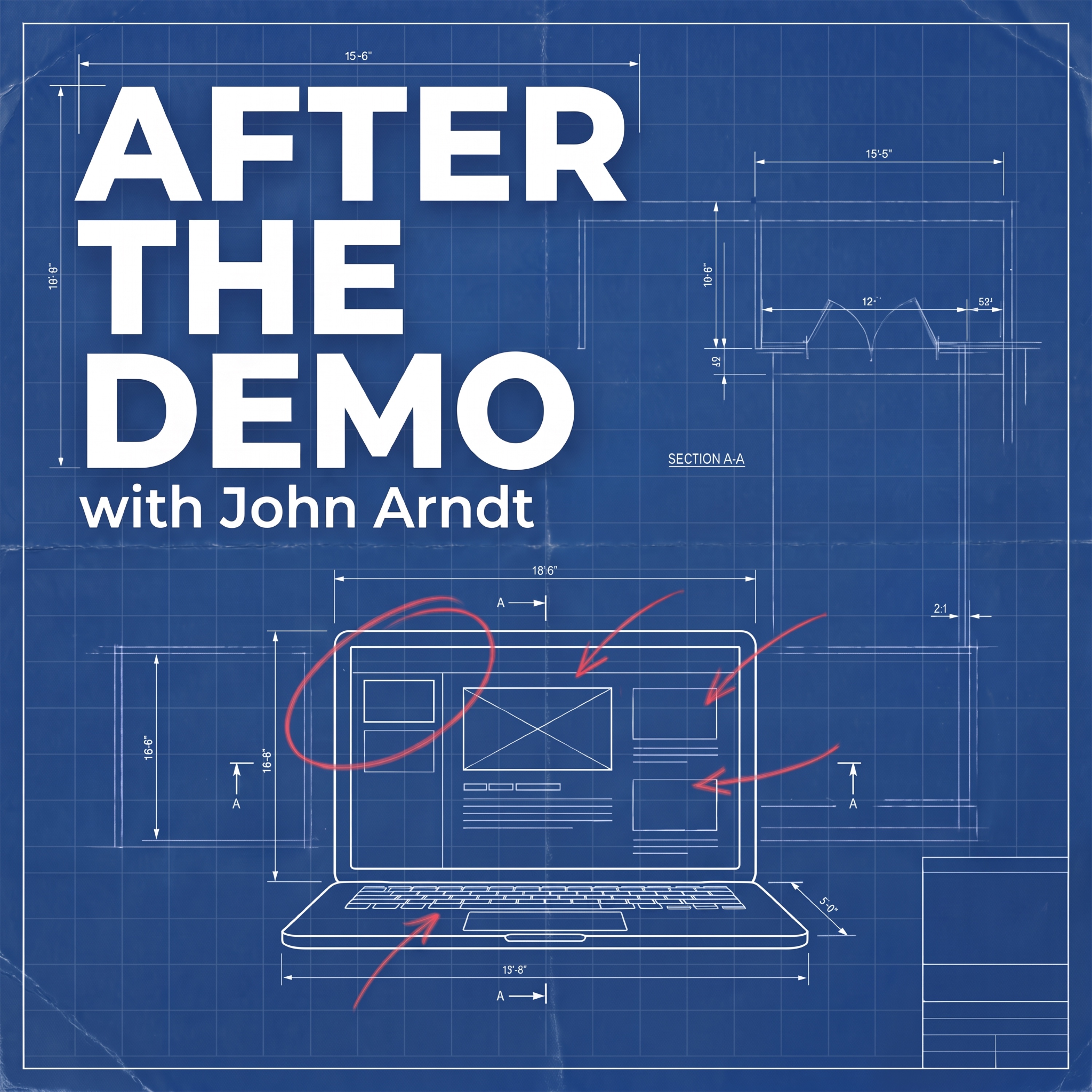 After the Demo with John Arndt, on a blue architectural drawing